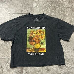 Fifth Sun Style Gray Van Gogh Style Sunflower Painting Graphic Crop Top L